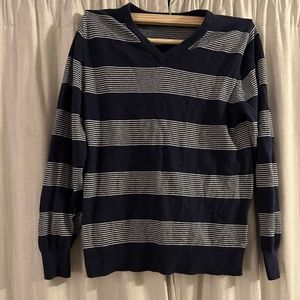 Goodfellow Blue and white striped v neck sweater